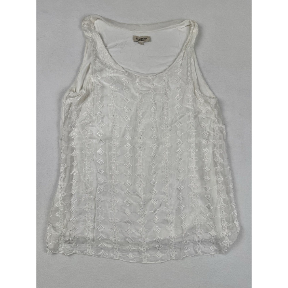 Via Signoria Silk Blend Embroidered Tank Top‎ White Made Italy Size S